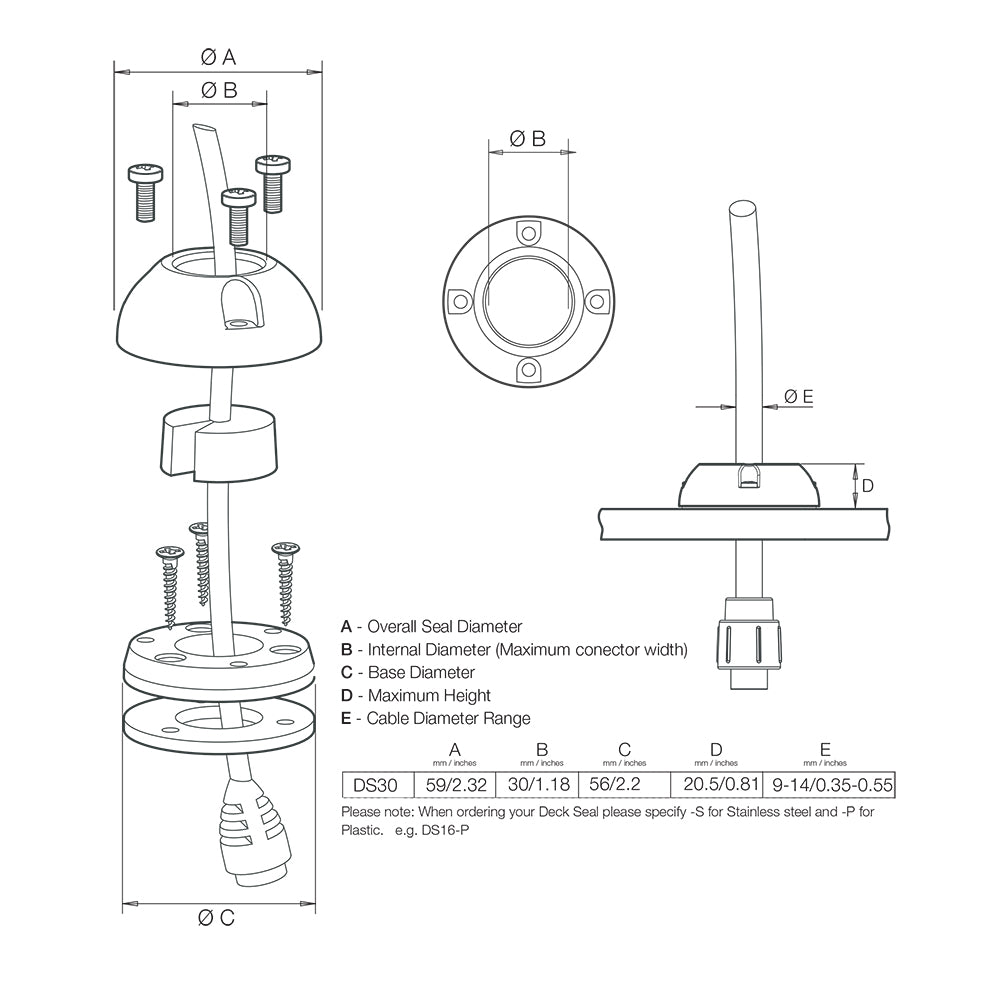 Scanstrut DS30-S Vertical Cable Seal -Stainless Steel