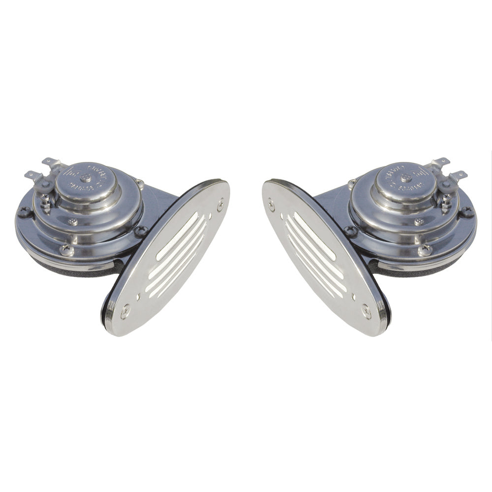 Schmitt Marine Mini Stainless Steel Dual Drop-In Horn w/Stainless Steel Grills (High Low Pitch)