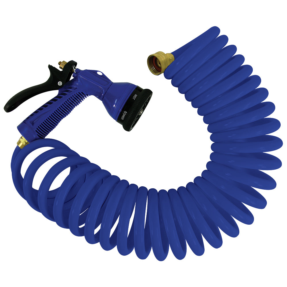 Whitecap 15 Blue Coiled Hose & Adjustable Nozzle