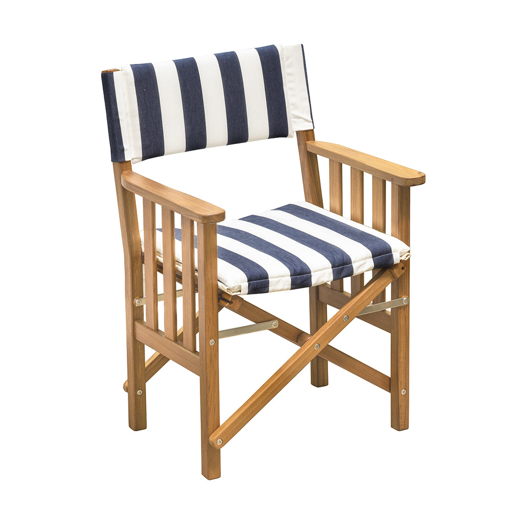 Whitecap Directors Chair II with Navy White Cushion (Teak)