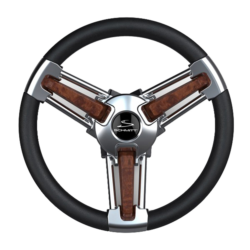 Schmitt Marine Burano Wheel 14" 3/4" Tapered Shaft Burl Polyurethane (Stainless Spoke)