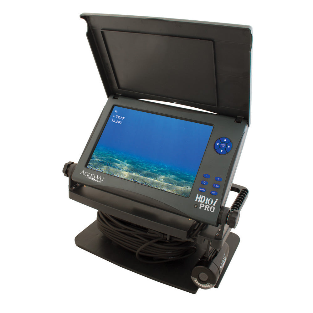 This is a desk mount marine waterproof camera for a boat. It is black and has a cover. 