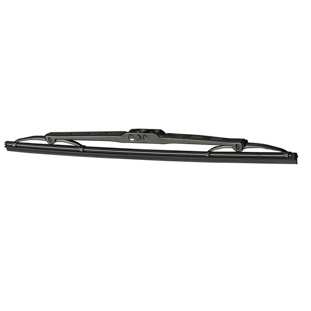 Black powder coated windshield wiper for a boat.