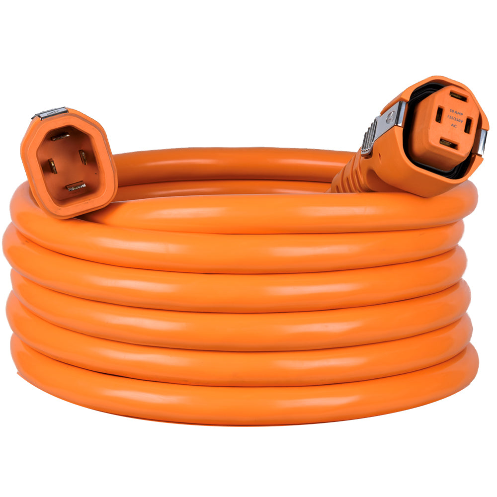 An orange 50 amp power cord for boats.
