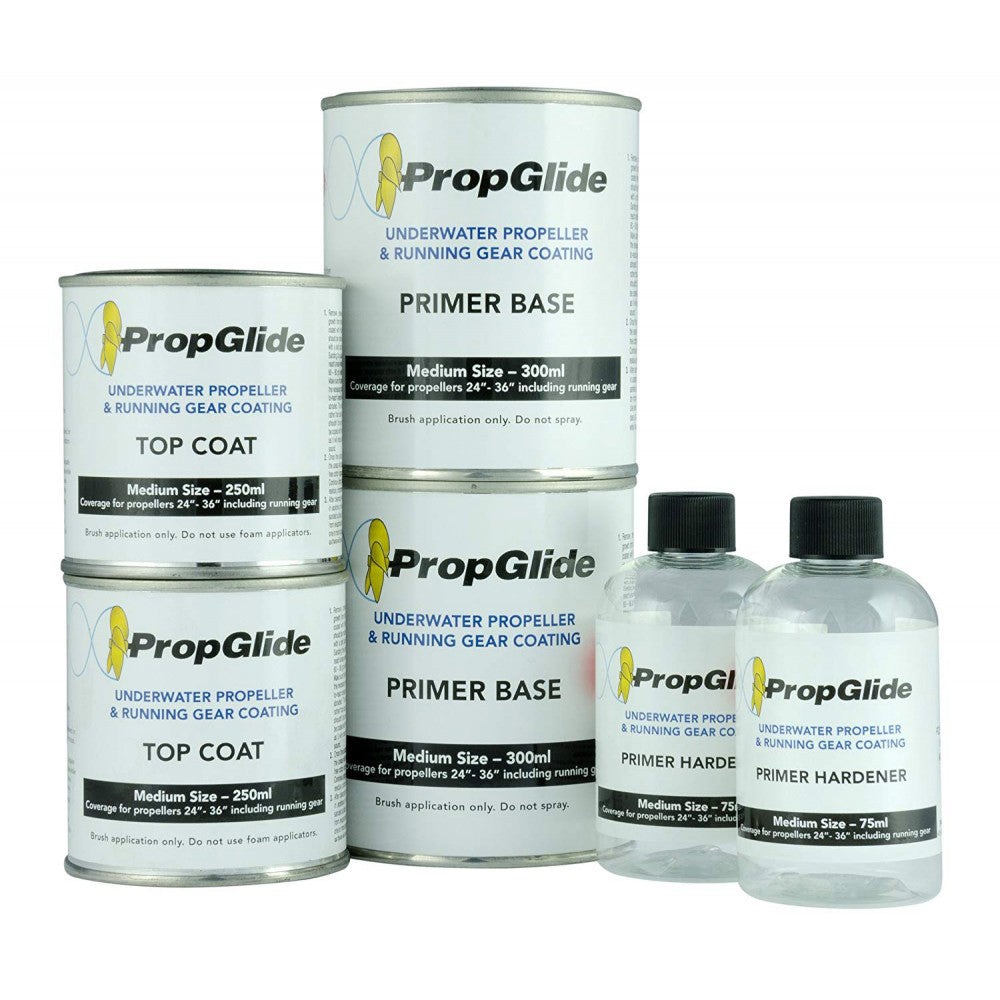 PropGlide collection of anti-fouling canisters sitting in front of a white background.