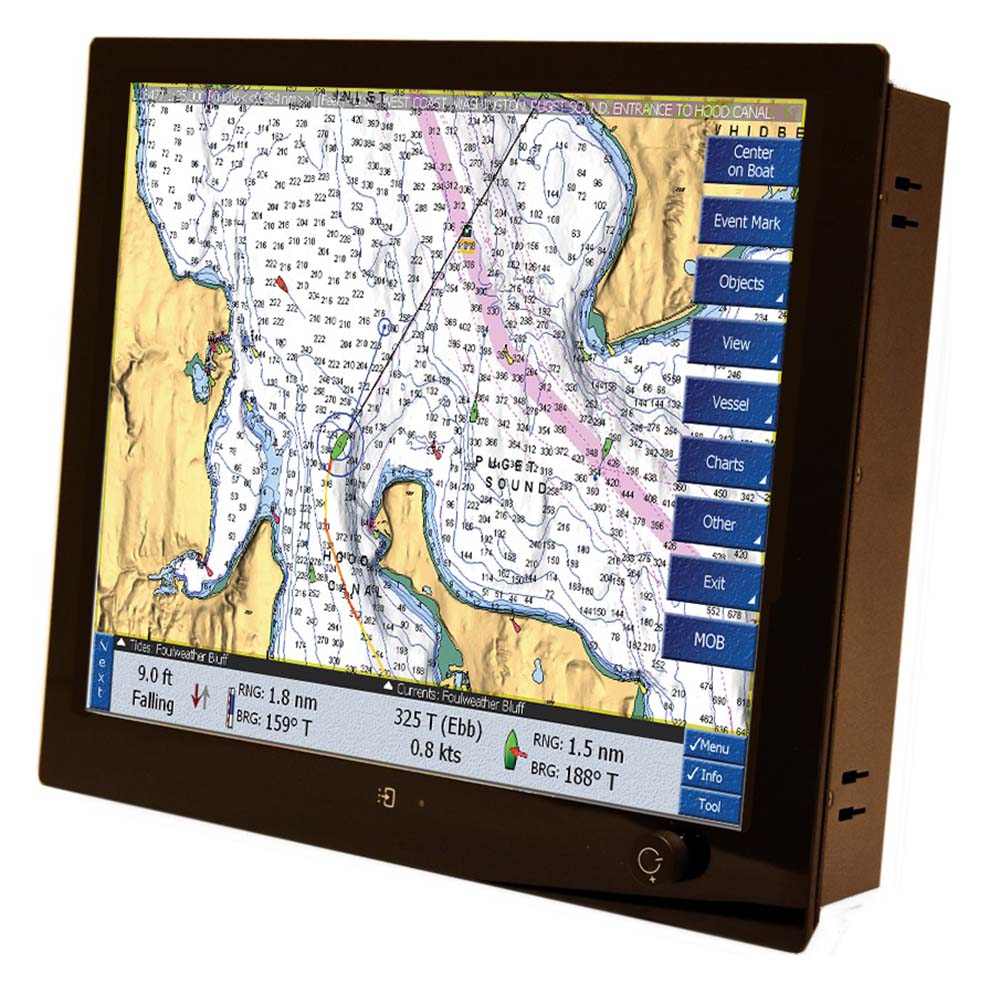 A seatronix waterproof, touchscreen display with a map of the Puget Sound.