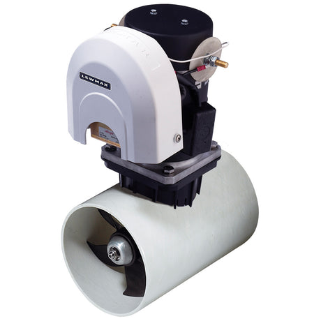 Lewmar bow thruster with a motor atop a propeller.