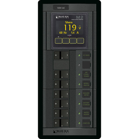 Blue Sea Systems black electrical switch with a mutli-color display. 