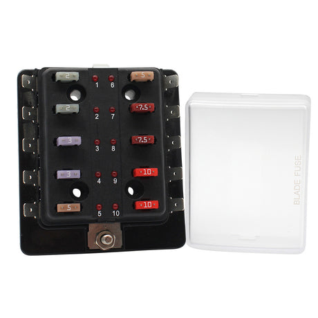 Cole Hersee fuse block with 6 connections and multicolor functionality.