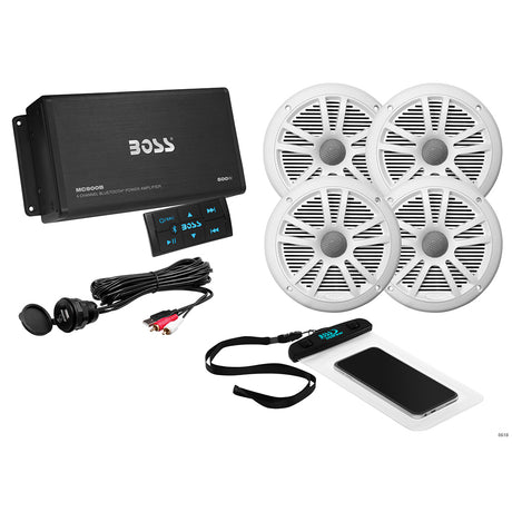 Boss Audio ASK904B.64 4 Channel Amplifier 2 Pairs of 6.5" Speaker Kit (White)