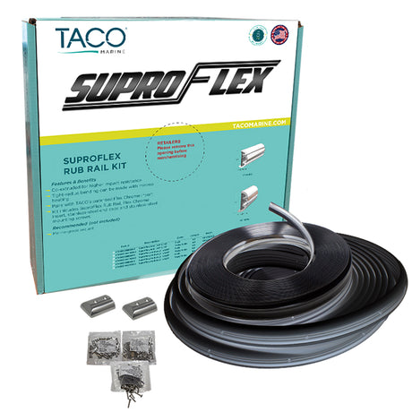TACO SuproFlex Rub Rail Kit Black withFlex Chrome Insert (2"H x 1.2"W x 80L)