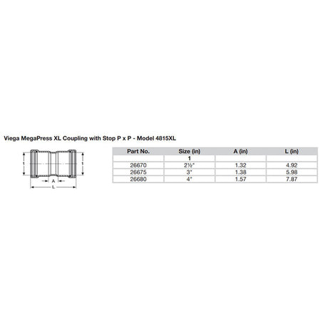 Viega MegaPress 2-1/2" Carbon Steel Coupling w/Stop w/FMK Double Press Connection - Smart Connect Technology [26670]