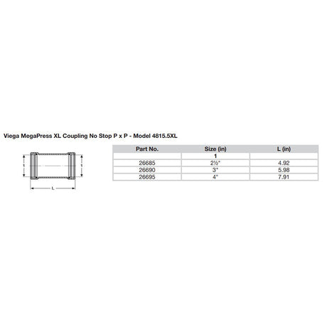 Viega MegaPress 2-1/2" Carbon Steel Coupling w/o Stop w/FMK - Double Press Connection - Smart Connect Technology [26685]