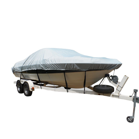 Carver Flex-Fit PRO Polyester Size 4 Boat Cover f/V-Hull  Tri-Hull Boats I/O or O/B - Grey (79004)