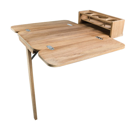 Whitecap Cockpit Table with Folding Leaves (4 Cupholders-Teak)